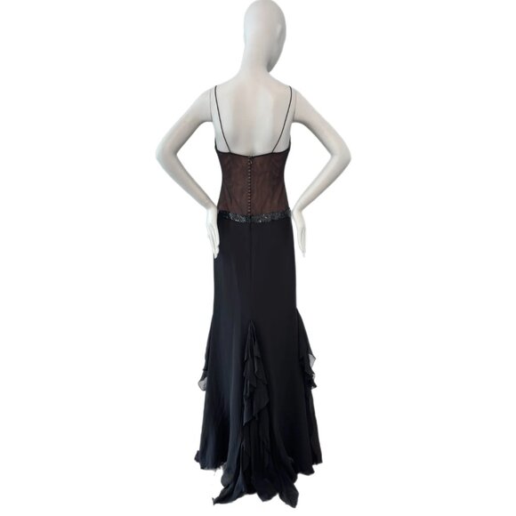 2005 VERA WANG Vintage Black Mesh Panel Evening Gown - Picture 4 of 8